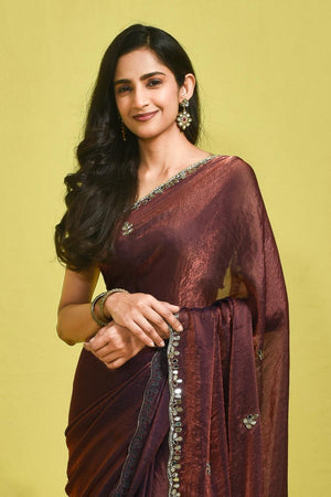 Maroon Mirror Sequin Satin Saree (RDTMMQ6B3734)