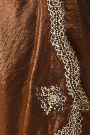 Brown Sequin with Embroidered Satin Saree (RDTNNV6B3720)