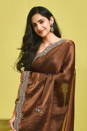 Brown Sequin with Embroidered Satin Saree (RDTNNV6B3720)