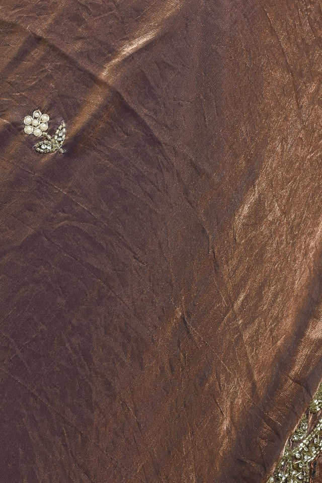 Brown Beads Embossed Satin Saree (RDTNNV6C3828)