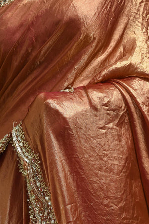 Brown Embroidered Satin Saree (RDTNNY6B3711)
