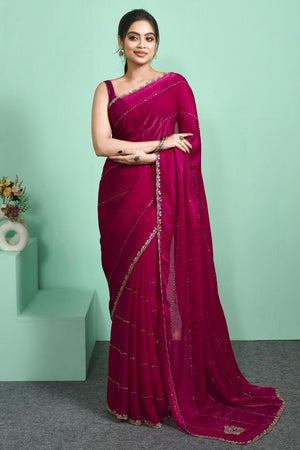 Pink Beads Embossed Satin Saree (RDTPPN6C3827)