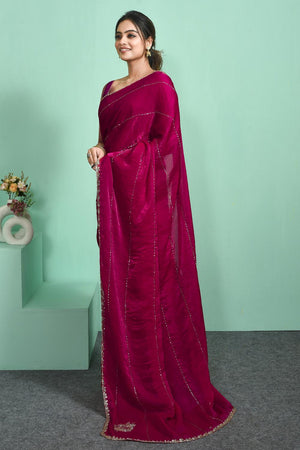 Pink Beads Embossed Satin Saree (RDTPPN6C3827)