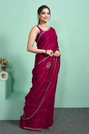 Pink Beads Embossed Satin Saree (RDTPPN6C3827)