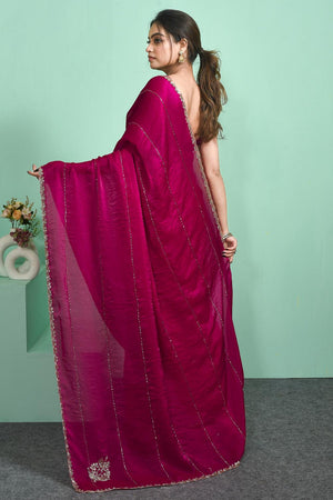 Pink Beads Embossed Satin Saree (RDTPPN6C3827)