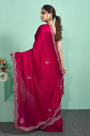 Pink Sequin & Beads Embossed Satin Saree (RDTPPV6C3813)