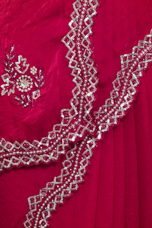 Pink Sequin & Beads Embossed Satin Saree (RDTPPV6C3813)