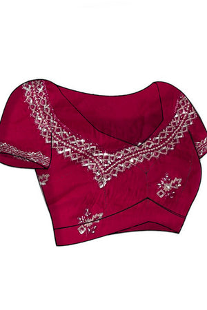 Pink Sequin & Beads Embossed Satin Saree (RDTPPV6C3813)