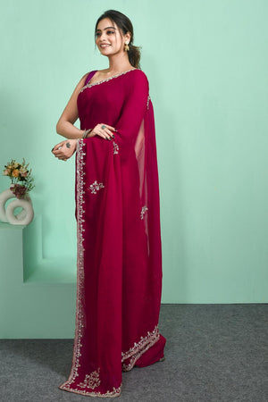 Pink Sequin & Stone Embossed Satin Saree (RDTPPV6C3818)