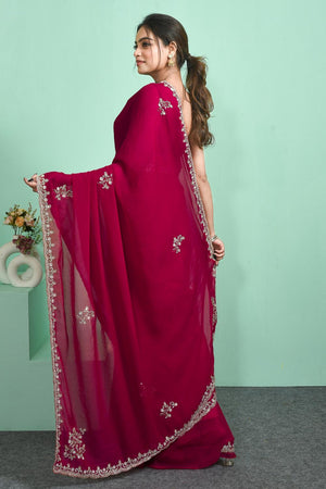 Pink Sequin & Stone Embossed Satin Saree (RDTPPV6C3818)