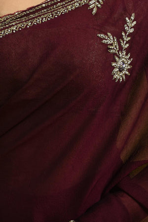 Violet Floral Embroidered Satin Saree (RDTQQT6B3712)