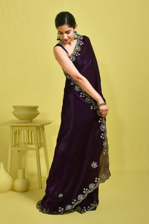Violet Sequin with Embroidered Satin Saree (RDTQQW6B3739)