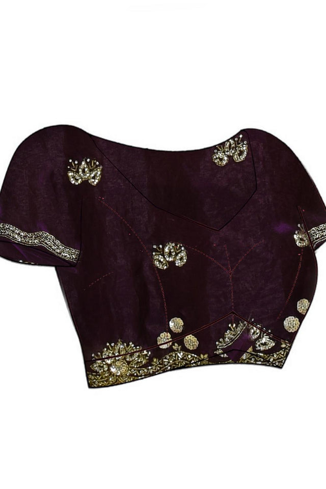 Violet Sequin with Embroidered Satin Saree (RDTQQW6B3739)