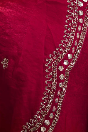 Red Sequin & Beads Embossed Satin Saree (RDTRRT6C3826)