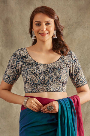 Beige Handloom Printed Short Sleeves Blouse