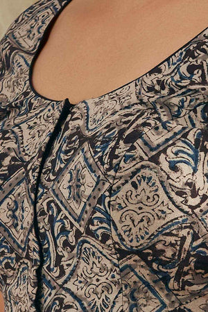 Beige Handloom Printed Short Sleeves Blouse