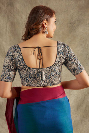 Beige Handloom Printed Short Sleeves Blouse