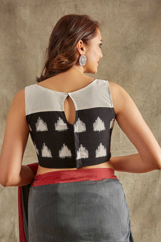 White Cotton Printed Sleeveless Blouse