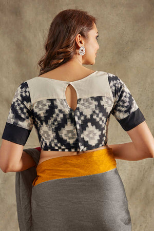 Black Cotton Printed Elbow Length Blouse