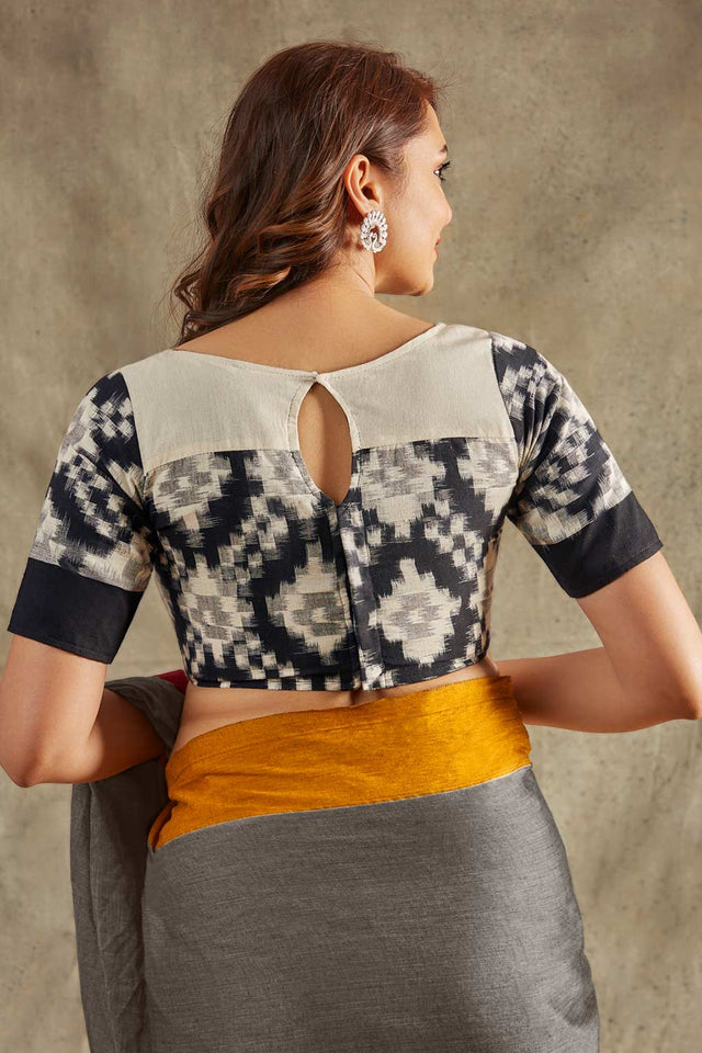 Black Cotton Printed Elbow Length Blouse