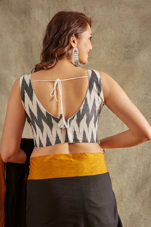 Grey Cotton Printed Elbow Length Blouse