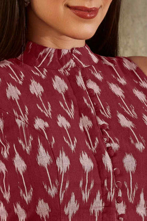 Maroon Cotton Printed Sleeveless Blouse