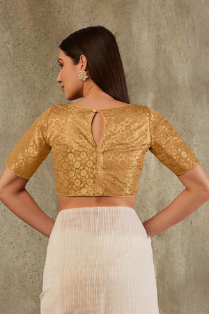 Gold Brocade Woven Design Elbow Sleeves Blouse