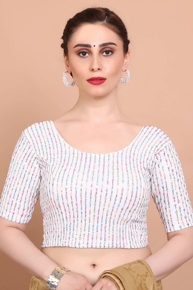 White Embroidered Lycra Blouse