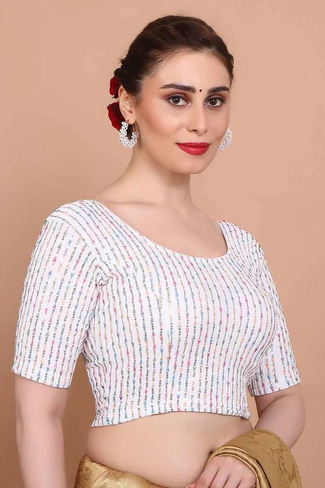 White Embroidered Lycra Blouse