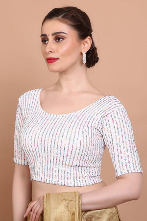 White Embroidered Lycra Blouse