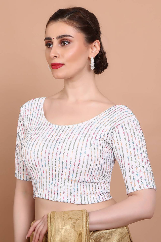 White Embroidered Lycra Blouse