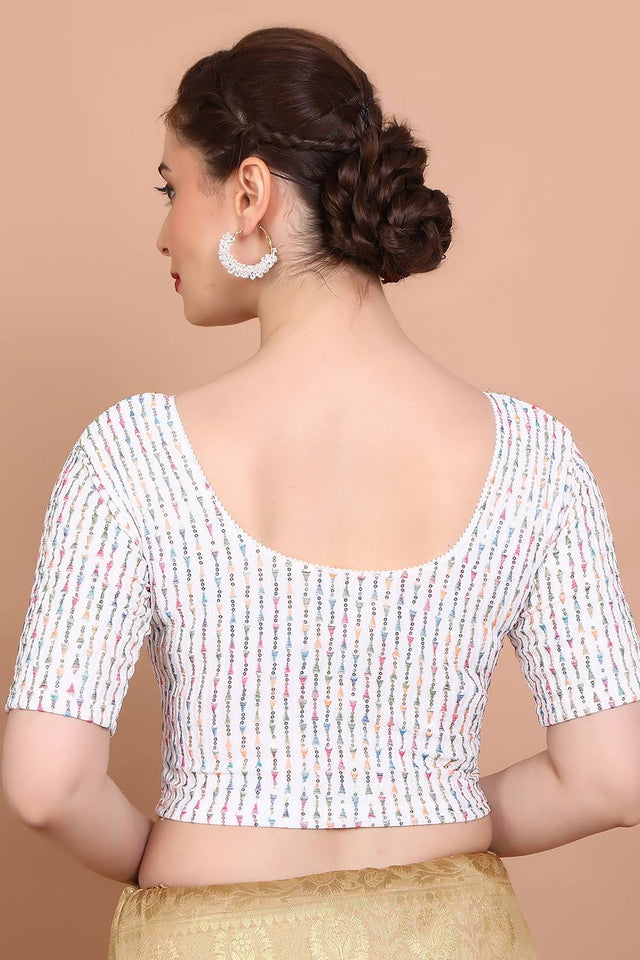 White Embroidered Lycra Blouse