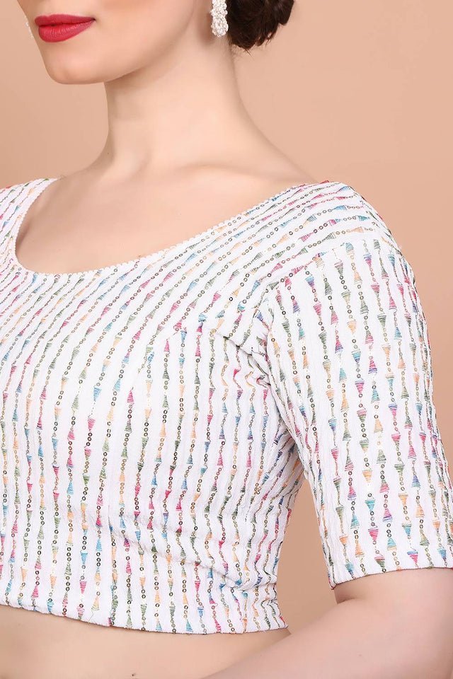 White Embroidered Lycra Blouse