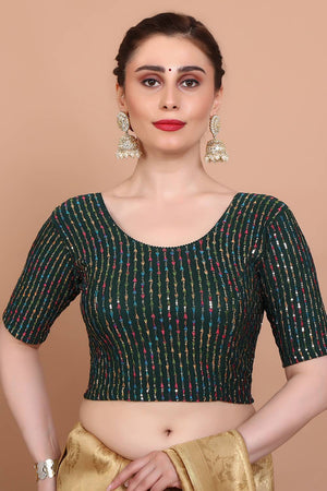 Green Embroidered Lycra Blouse
