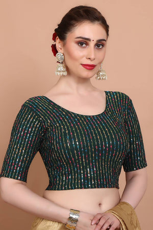 Green Embroidered Lycra Blouse
