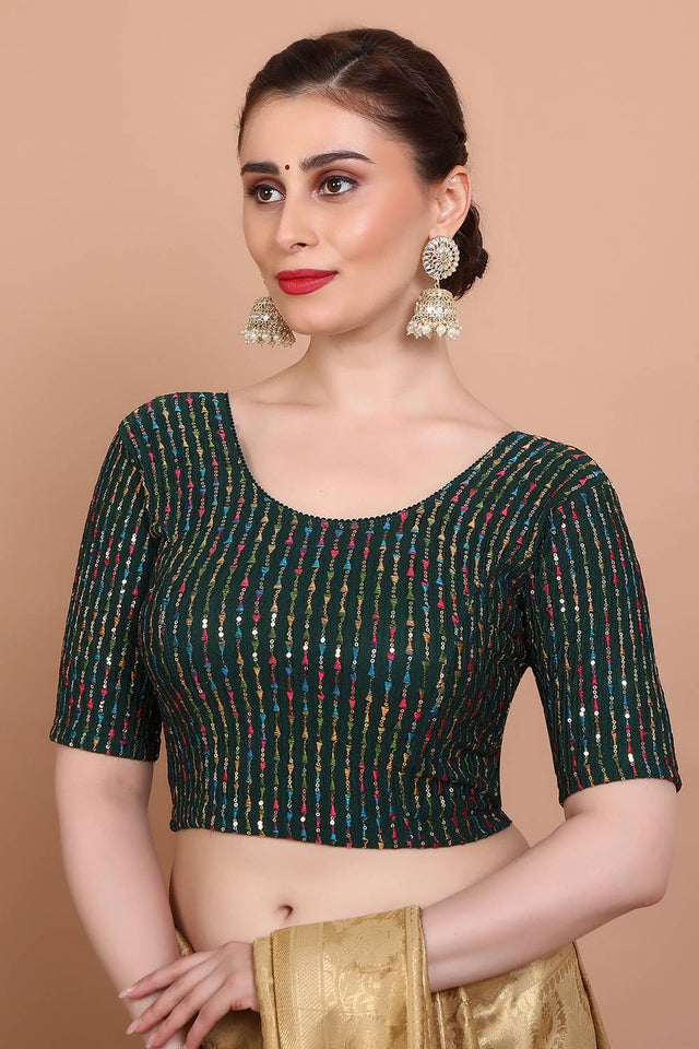 Green Embroidered Lycra Blouse