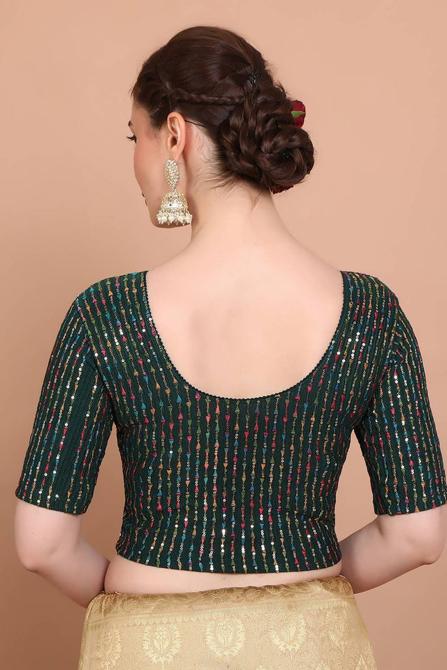 Green Embroidered Lycra Blouse