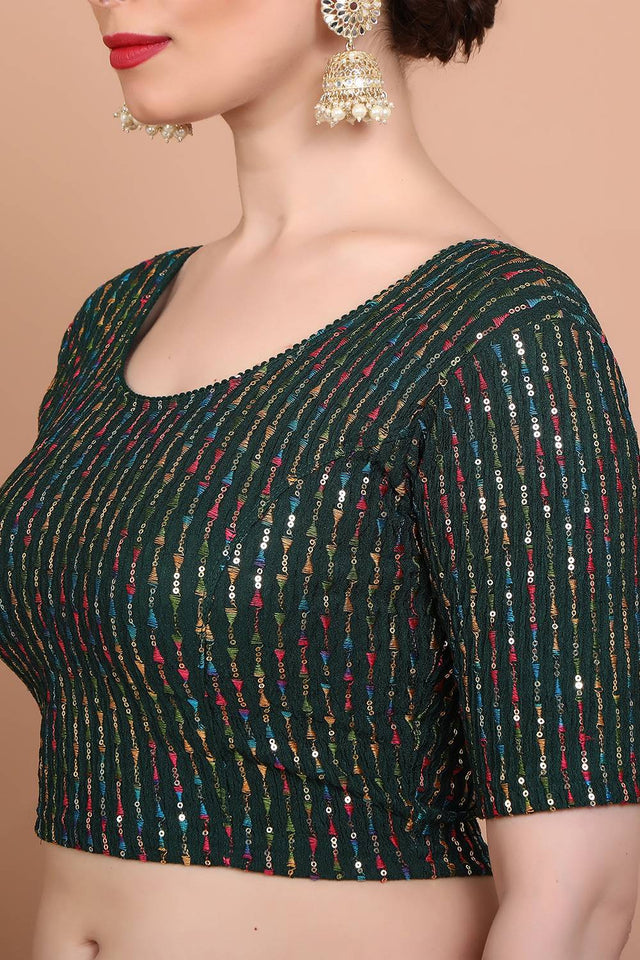 Green Embroidered Lycra Blouse