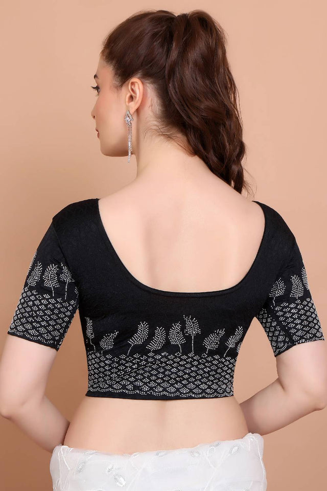 Black Embellished Lycra Blouse