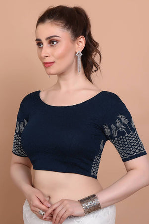 Blue Embellished Lycra Blouse