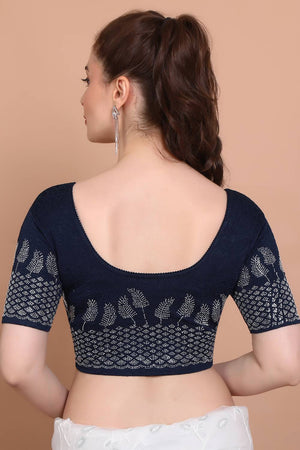 Blue Embellished Lycra Blouse