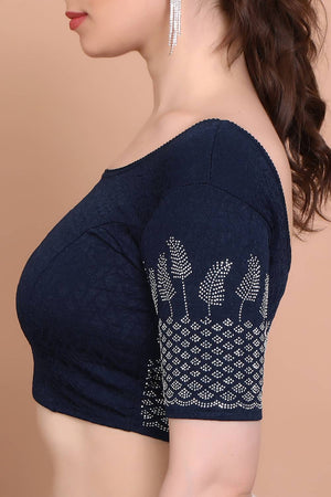 Blue Embellished Lycra Blouse