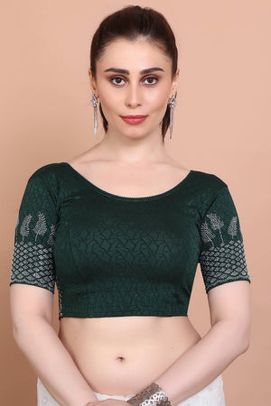 Green Embellished Lycra Blouse