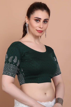 Green Embellished Lycra Blouse