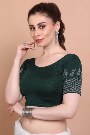 Green Embellished Lycra Blouse