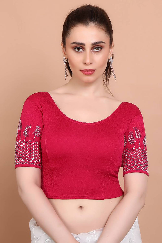 Pink Embellished Lycra Blouse