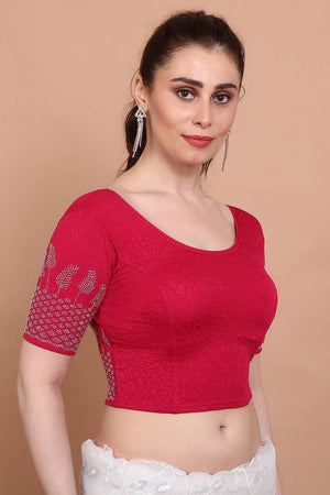 Pink Embellished Lycra Blouse