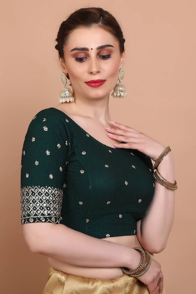 Green Embroidered Lycra Blouse