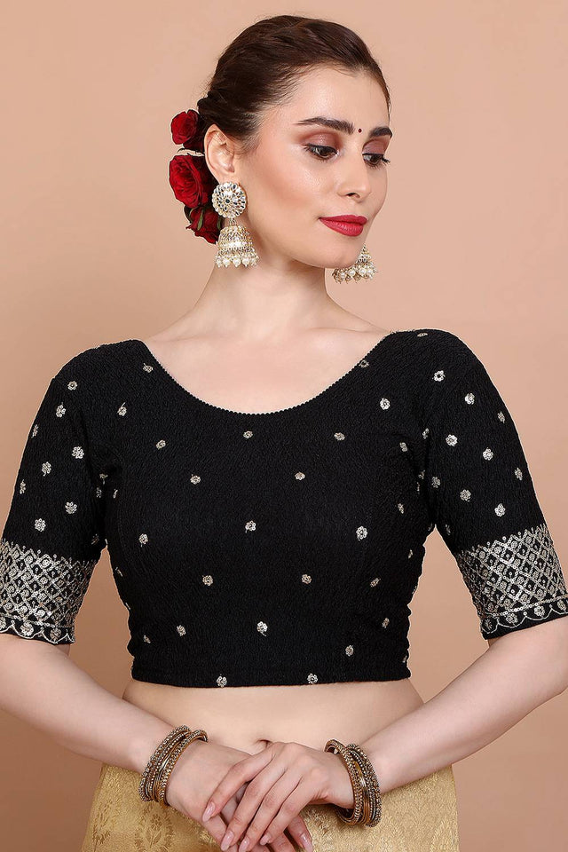 Black Embroidered Lycra Blouse