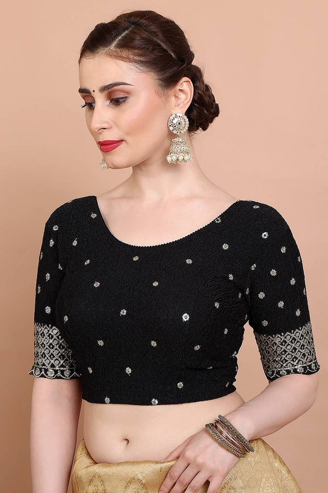 Black Embroidered Lycra Blouse